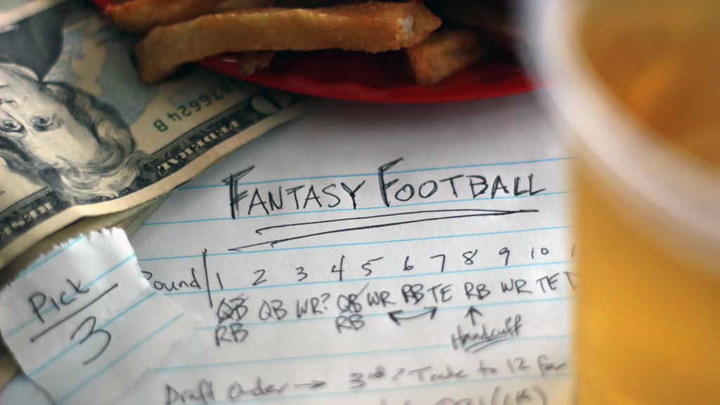 A fantasy football drafting sheet
