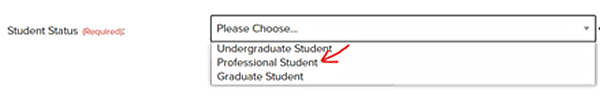 Select Professional Student from the dropdown menu