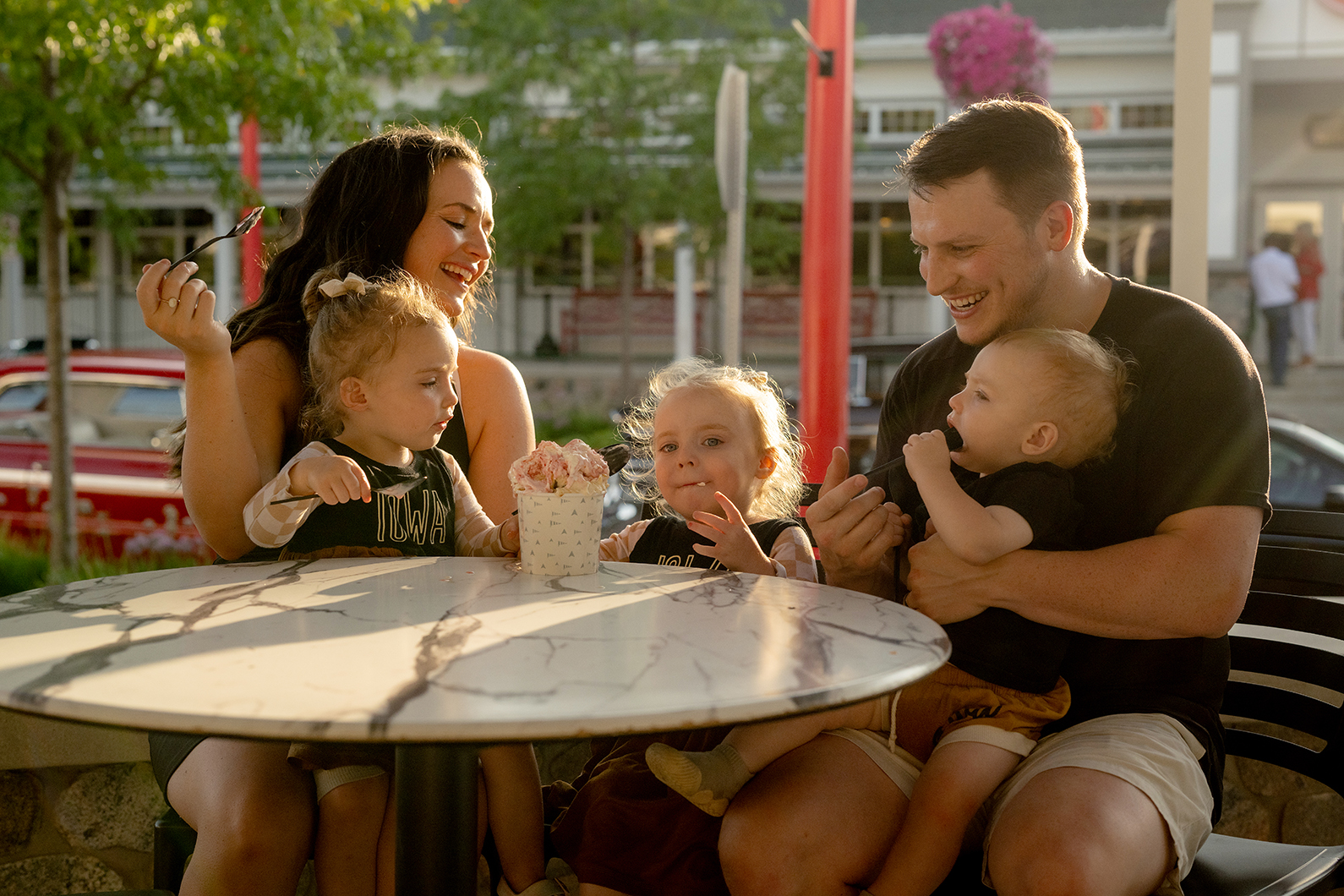 Katie Smith and family having ice cream in the Arnolds Park area on Lake Okoboji. 