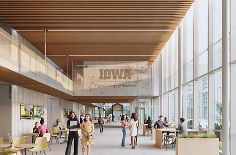 Atrium interior view with students.