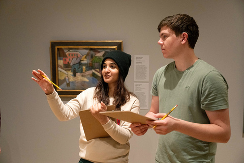 Students discussing art at the Stanley. 