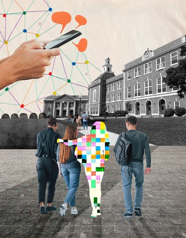 Photo illustration of students outside of a high school
