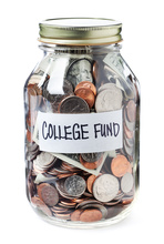 Jar of coins labeled College Fund