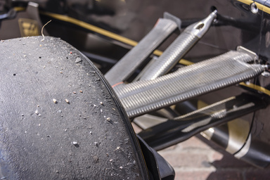 Close up of a worn out F1 tire.