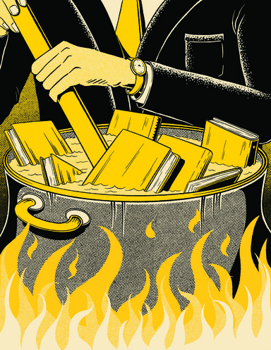 A photo illustration of someone "cooking the books"