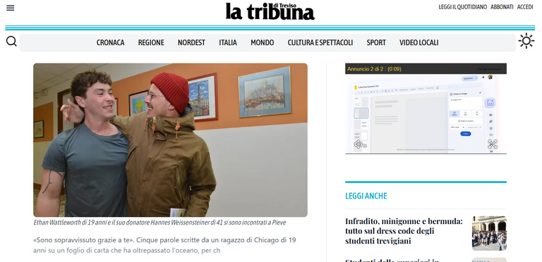 Screengrab of Ethan Wattleworth in the Italian media