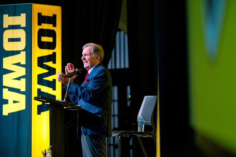 Jerre Stead speaking at the Iowa Memorial Union