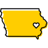 Iowa icon with heart over Iowa City