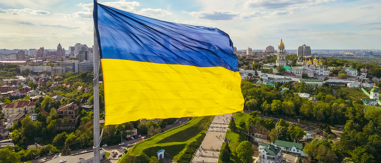 Ukrainian flag flying over Kiev