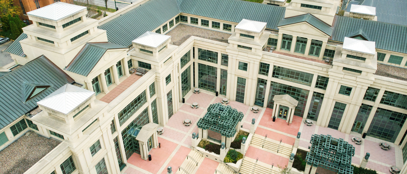 aerial view of pappajohn business building