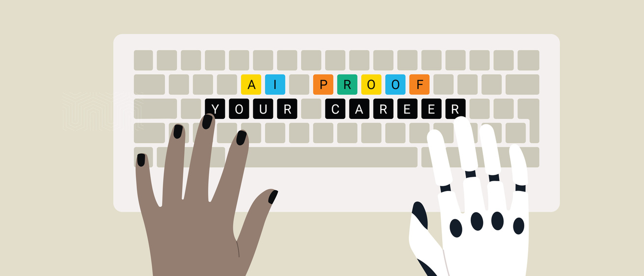 computer keyboard with a human hand and a robot hand