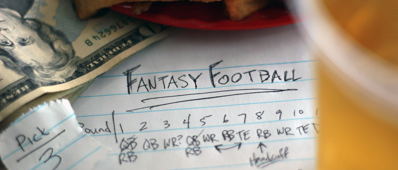 A fantasy football drafting sheet