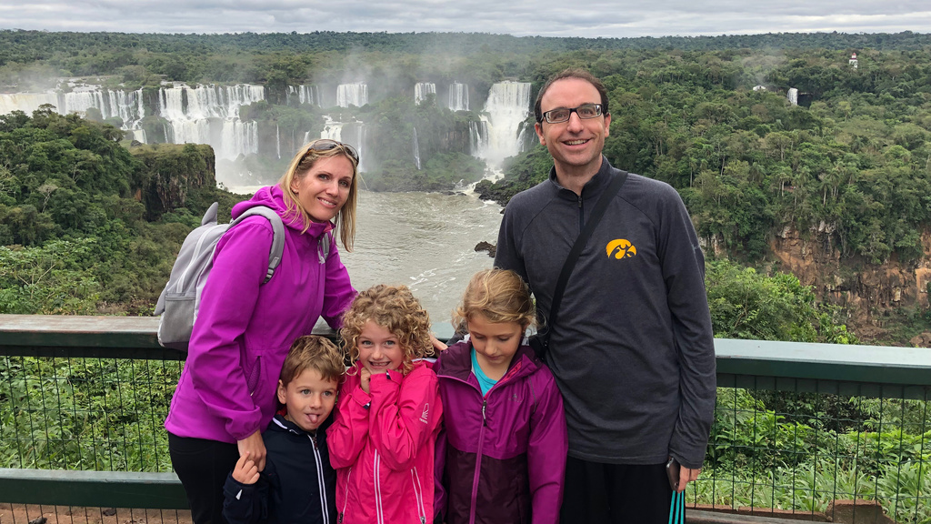 Roberto Gutierrez and his family at Iguazu Falls. 