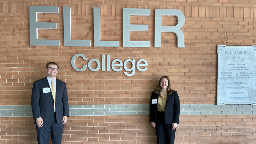 2022 Eller Ethics Case Competition winners Paul Eikenberry and Isabelle Wilcox