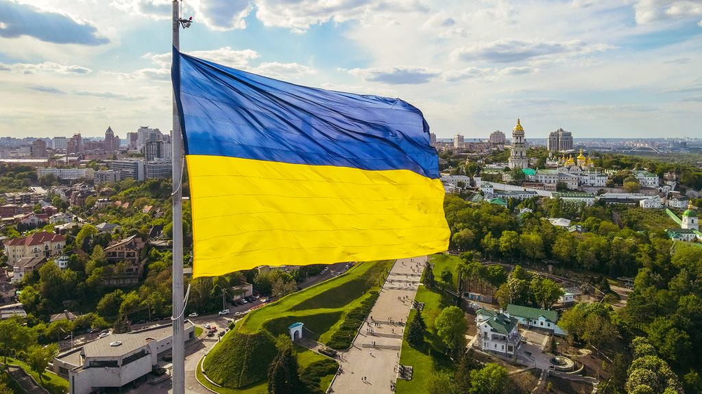 Ukrainian flag flying over Kiev