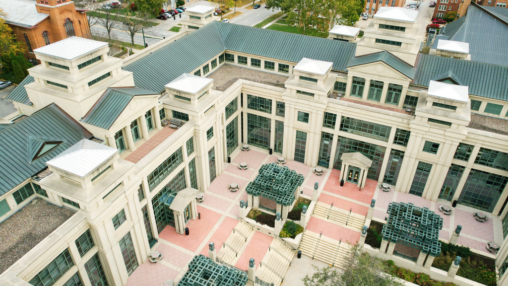 aerial view of pappajohn business building
